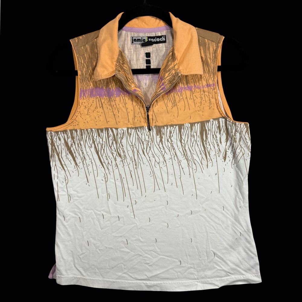 Jamie Sadock M Sleeveless Golf Polo Top Abstract Quarter Zip 100% Cotton Sporty
